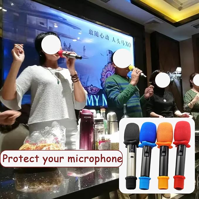 4-Set Blue Handheld Mic Protection Kit Silicone Ring Windscreen | anti-roll drop guard, ktv karaoke stage , wireless dynamic mic fit, foam windpop filter cover, bottom rod sleeve included - Image 8