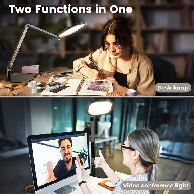 2 Packs Desk Lamp for Home Office Zoom Video Calls-Black | 15W LED Desk Ring Light with CRI 97.8 Memory & Timer Function, 1200LM Dimmable Computer Light for Conference, Reading, Study - Image 2