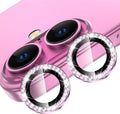 YWXTW Camera Lens Protector for iPhone 16/iPhone 16 Plus, Individual Bling Diamond Metal Ring Tempered Glass Camera Cover Screen Protector for iPhone 16 Accessories, Case Friendly (Pink Diamond) by YWXTW