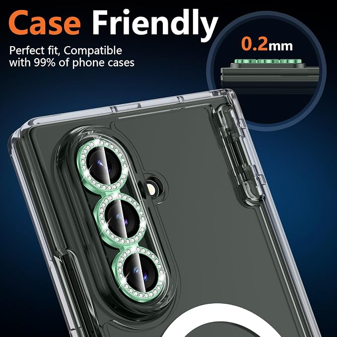 for Samsung Galaxy Z Fold 8 Ultra Camera Lens Protector, Individual Metal Ring Tempered Glass Lens Cover, [Strong Adsorption] Scratch Resistant Ultra-Thin HD Clear Lens Cover, 1 Set-Green Diamond - Image 6