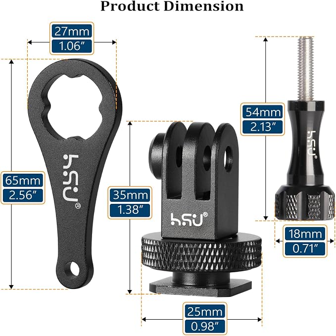 HSU Aluminum Cold Shoe Mount Adapter, 1/4”-20 Screw Hole Tripod Mount | for GoPro Hero 13/12/11/10/9/8/7/6, DJI Osmo Action AKASO, Applicable for Tripod Selfie Stick Monopod and DSLR Camera Flash - Image 6