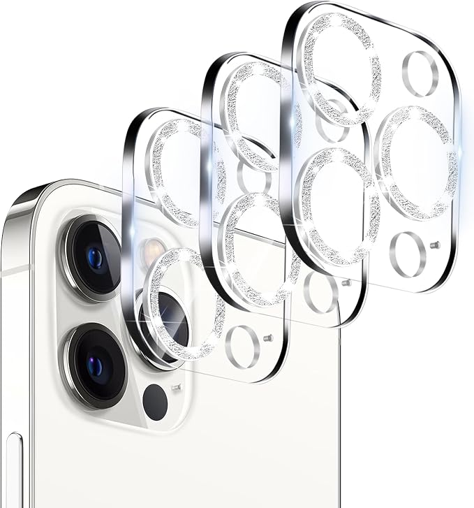 Dengduoduo 3 Pack Tempered Glass Camera Lens Protector for iPhone 12 Pro Max 6.7" Bling Glitter Sparkle, Ultra HD, 9H Hardness, Anti-Scratch, Case Friendly, Easy to Install [No Affect on Night Shots] by Dengduoduo