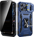 VEGO for iPhone 17 Pro Case with Privacy Screen Protector Blue | Slide Camera Cover & Ring Kickstand Military Grade Heavy Duty Protection Cover for iPhone 17 Pro 5G 6.3 Inch - Blue by VEGO