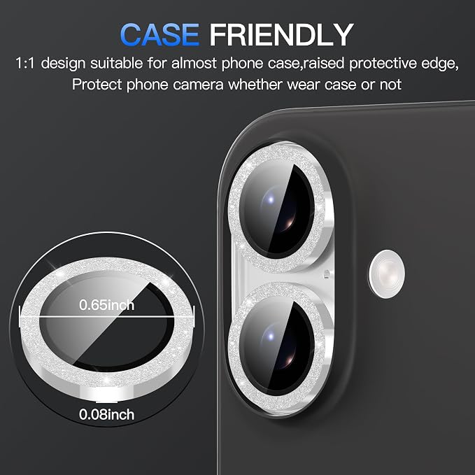 Suoman for iPhone 17 Camera Lens Protector, Silver | Bling Glitter, Independent Metal Crystal, Tempered Glass, Strong-Adhesion, Does not Affect Night Shots - Image 7