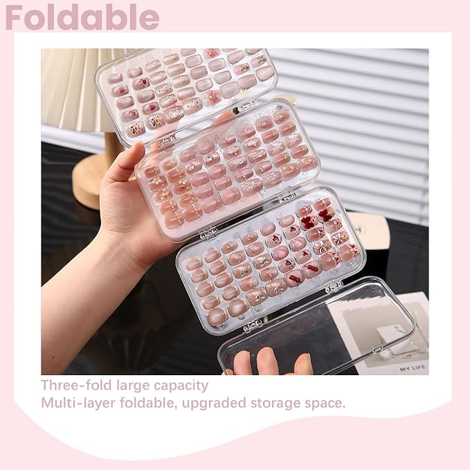 2 Pack Tri-Fold Press On Nail Organizer Case - 4-Page Portable Storage Box for Fake Nails, Clear PET Plastic Travel Holder (6×3.2×1.8 inch) - Image 6