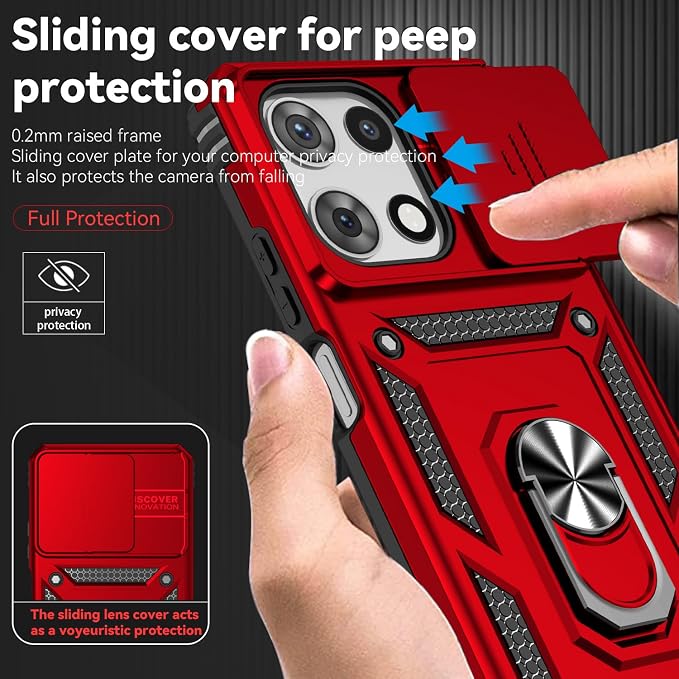 for Motorola Moto G 2025 / Moto G 2026 / Moto G Play 2026 Case, with Slide Camera Cover HD Screen Protector [Military Grade 16ft. Drop Tested] Ring Holder Kickstand Protective Phone Case, Red - Image 5