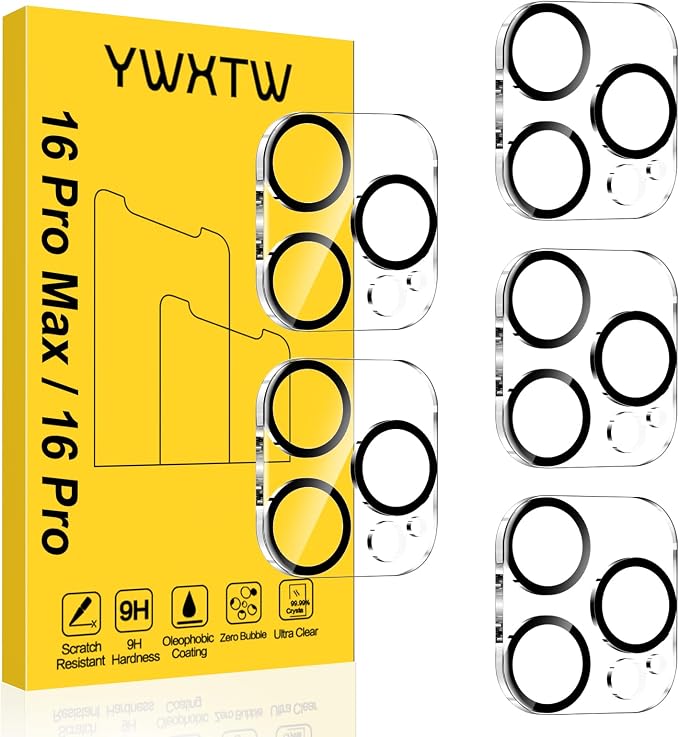 YWXTW [5 Pack Designed for iPhone 16 Pro Max Camera Lens Protector, for iPhone 16 Pro Camera Lens Protector, Night Shooting Mode, Anti Scratch HD Clear 9H Hardness Tempered Glass by YWXTW