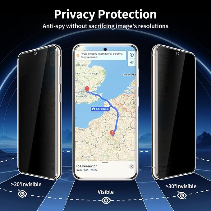 3+2 Pack Privacy Screen Protector And Camera Lens Protection for Galaxy S25 5G, Anti-Spy 9H Hardness Support Fingerprint Unlock Tempered Glass Screen Protector for Samsung Galaxy S25 - Image 2