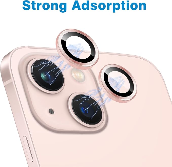 for iPhone 13 Mini/iPhone 13 Camera Lens Protector, Anti-Scratch 9H Tempered Glass Metal Camera Screen Protector Shockproof Cover Film Ring -2 Pcs Pink - Image 3