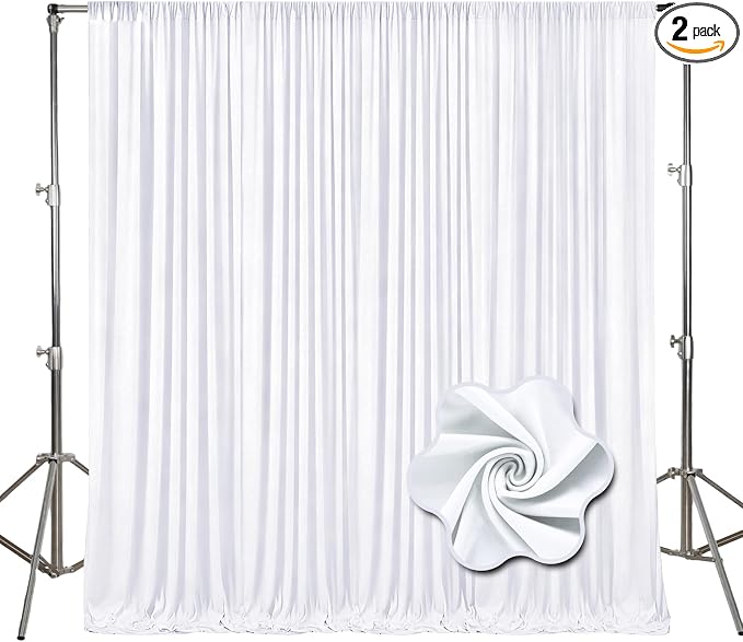 10ft x 10ft White Backdrop Curtains for Parties, Polyester Fabric Backdrop Drapes with Rod Pockets for Weddings, Birthday, Halloween, Photography, Christmas Party Background Curtain, 2 Panels by Tisspoms