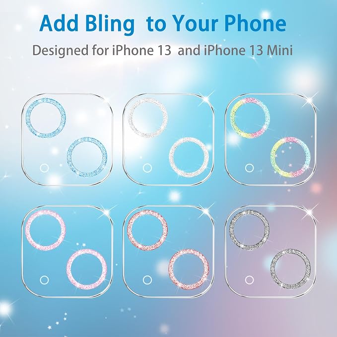 3 Pack Dengduoduo Tempered Glass Camera Lens Protector for iPhone 13 6.1" & iPhone 13 Mini 5.4", Bling Glitter Sparkle Ultra HD, 9H Hardness, Anti-Scratch, Case Friendly, Easy to Install [No Affect on Night Shots] - Image 6