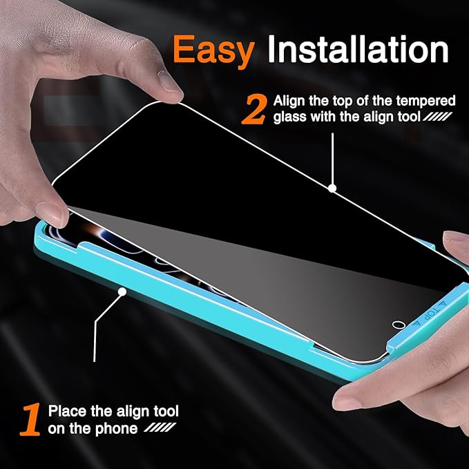 Milomdoi Privacy Screen Protector for iPhone 17 Pro, Tempered Glass | 3+3 Pack, 9H+ Hardness, Camera Lens Protector, Military Grade Shatterproof, Easy Installation, No Bubbles, Case Friendly - Image 3