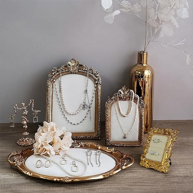 3 Pcs Jewelry Display Stand Organizer, Gold Vintage Ring Holder, Resin Necklace Holder Organizer, Photo Frame Earring Holder, Jewelry Holder for Wedding, Selling, Room Decor - Image 5