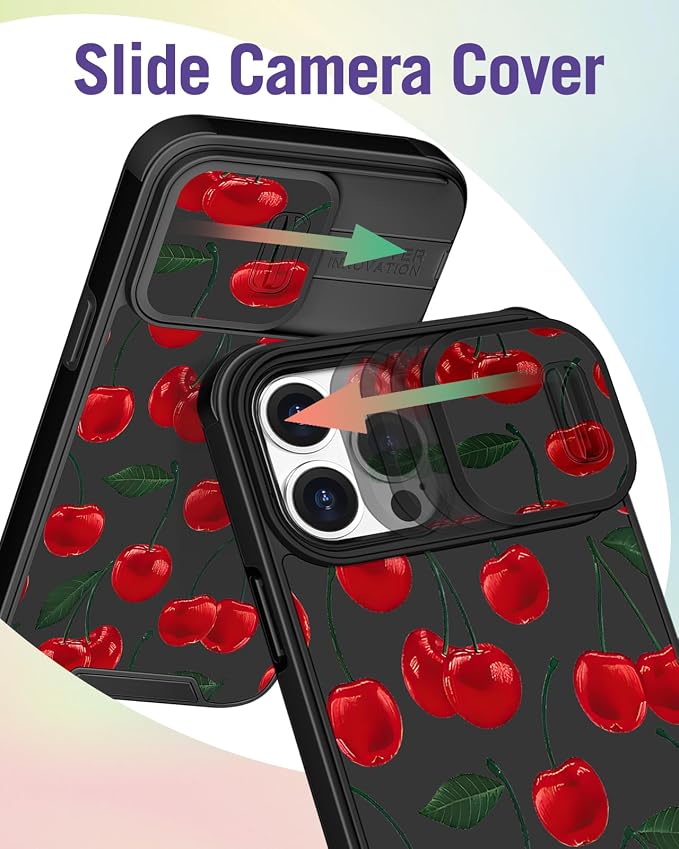 Buleens for iPhone 15 Pro Max Case 6.7 Inch - with Ring Stand & Camera Cover Aesthetic Cute Designed Women Girls Girly Kawaii Pretty Cherry Phone Case for iPhone 15 Pro Max Compatible with Magsafe - Image 3