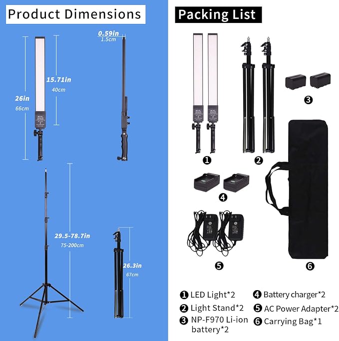 Battery Powered Photography Light Outdoor Portable Handheld Wand | LED Video Light Stick Dimmable 2800K-5500K Photo Studio Light Kit with NP-F970 Li-ion Battery and Stand for Portrait, YouTube - Image 3