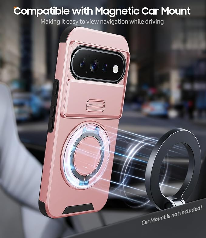 JAME for Google Pixel 10 Pro XL/11 Pro XL Case, Stand & Slide Camera Cover | Ring Holder Kickstand, Screen Protectors, Dual-Layer Shockproof Protective, Magnetic Accessory Friendly Phone Case, Pink - Image 6