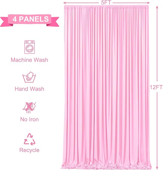 4 Panels Pink Backdrop Curtains for Wedding Party Wrinkle Free Backdrops Curtain Drapes Fabric Decorations Photo Back Drop Cloth for Baby Shower Photography Stage Reception 20ft(W) x 12ft(H) - Image 6