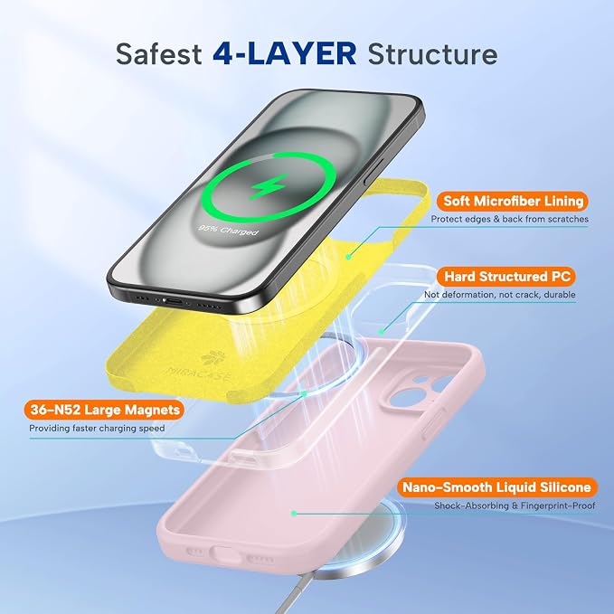 Miracase Silicone & Magnetic for iPhone 15 Plus Case, Sand Pink | Compatible with MagSafe, Soft Microfiber Lining, Liquid Silicone Case Shockproof Drop Protection Phone Case for 15 Plus - Image 3