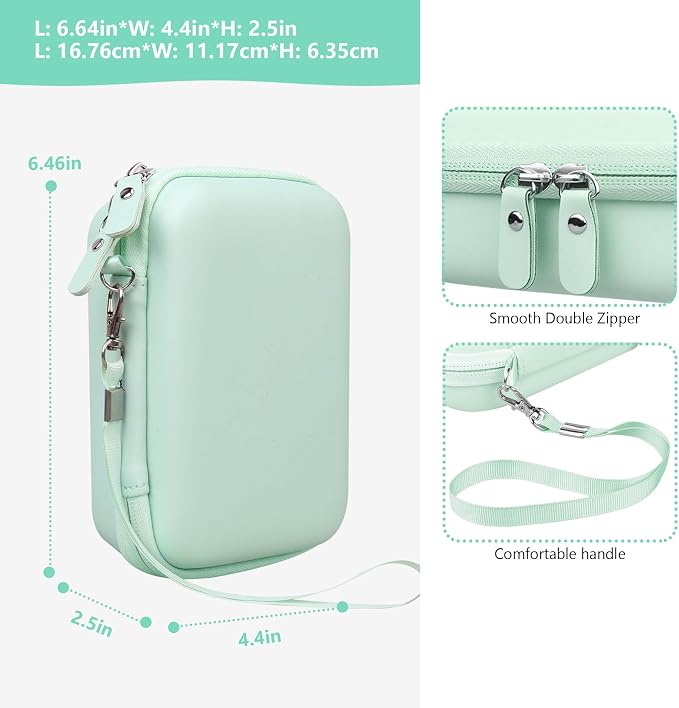 Carrying Case Compatible with Fujifilm Instax Mini EVO Instant Camera, INSTAX MINI EVO Camera Storage Holder Travel Bag with Mesh Pocket for Photos, USB Cables, Film, Green - Image 3
