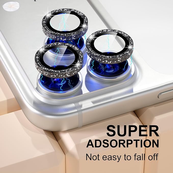 Misea Camera Lens Protector for iPhone 17 Pro Max/17 Pro, Black Glitter | Bling Upgraded Look, 9H Tempered Glass Individual Metal Camera Cover, Anti-Scratch, for iPhone 17/16/15/14 Pro Max/Pro - Image 6
