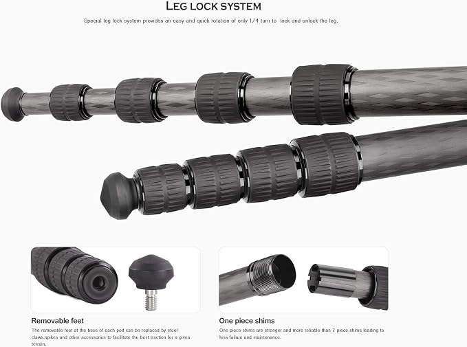 Leofoto Killer Kit MP-285C + LH-25 Ball Head 5 Section CF Travel Monopod Carbon Fiber 60" Tall 17" Folded 1/4" & 3/8" - Image 5