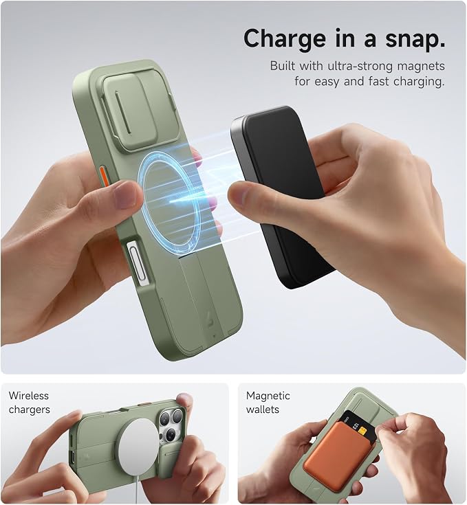SURITCH for iPhone 16 Pro Case with Slide Camera Cover and Adjustable Kickstand, Compatible with MagSafe, Shockproof Bumper Case Slim Protective Cover for iPhone 16 Pro 6.3 Inch,Green - Image 3