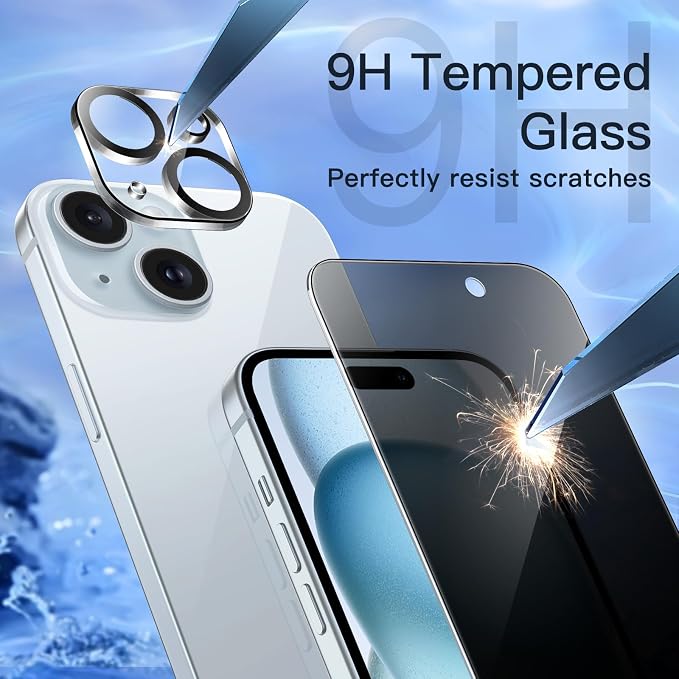 JETech Privacy Screen Protector for iPhone 15 Plus, 2+2 Pack | Anti-Spy Tempered Glass, with Camera Lens Protector, Easy Installation Tool - Image 6