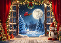 Christmas Backdrop 12x8ft Winter Full Moon Snow Pine Trees Forest Santa Claus Background Snowman Xmas Tree Party Decors Photo Booth Props by XMJJKUF