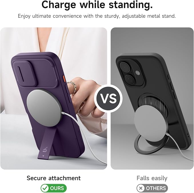 SURITCH for iPhone 16 Plus Case with Magnetic Camera Slide Cover and Adjustable Kickstand, Compatible with MagSafe, Shockproof Bumper Case Slim Protective Cover for iPhone 16 Plus 6.7 Inch,Dark Purple - Image 5