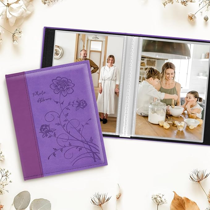 Artmag Photo Album 5x7 Clear Pages Pockets Leather Cover Slip Slide in Photo Album Book Holds 50 Vertical 5x7 Photos Picture Book for Wedding Family (Purple) - Image 3
