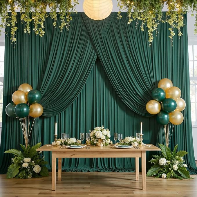 10ftx10ft Hunter Green Backdrop Curtains for Parties, Wrinkle Free 2 Panels Silky Polyester Photo Backdrop Drapes Back Drop Cloth Drapery for Wedding Birthday Photography Background - Image 5