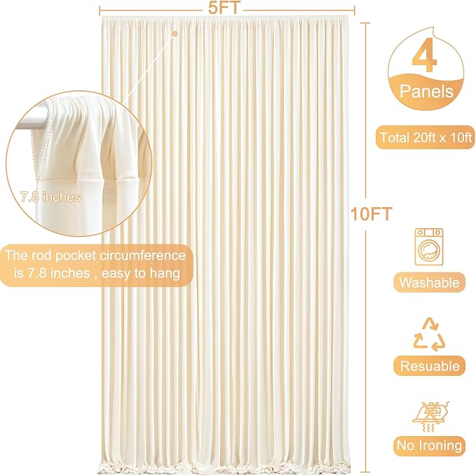 4 Panels Champagne Backdrop Curtain for Parties Wedding Baby Shower Wrinkle Free Photo Curtains Backdrop Drapes Fabric Decoration for Bridal Shower 20ft(W) x 10ft(H) - Image 5