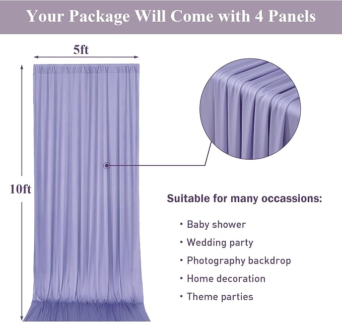 20ft x 10ft Wrinkle Free Lavender Backdrop Curtains for Parties, Polyester Light Purple Photo Backdrop Drapes for Wedding Photography Birthday Party Background Baby Shower - Image 5
