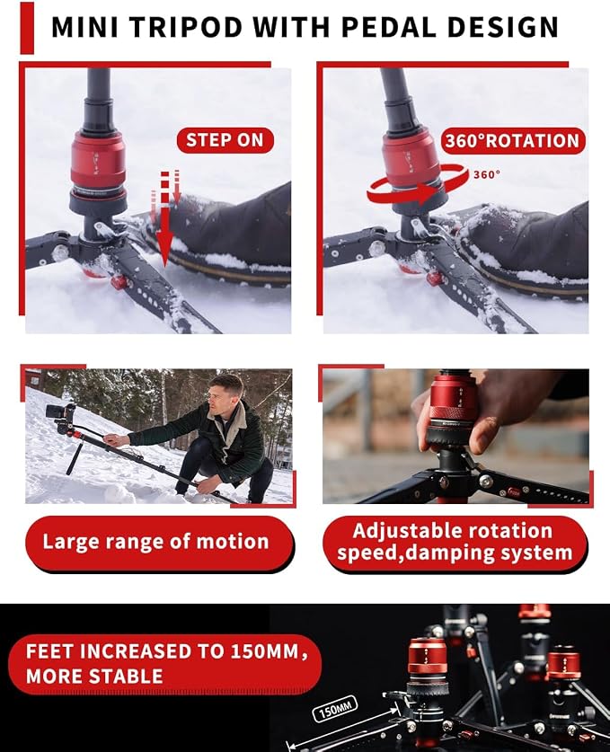 IFOOTAGE Cobra 3 Monopod with Pedal C180F-P with Fulid Head K5S,Carbon Fiber Monopod for Camera,DSLR,Minipod Base-P Pedal Lock Design Tripod,Payload up to 17.6lbs/8KG,Max. Height 71"/180cm - Image 2