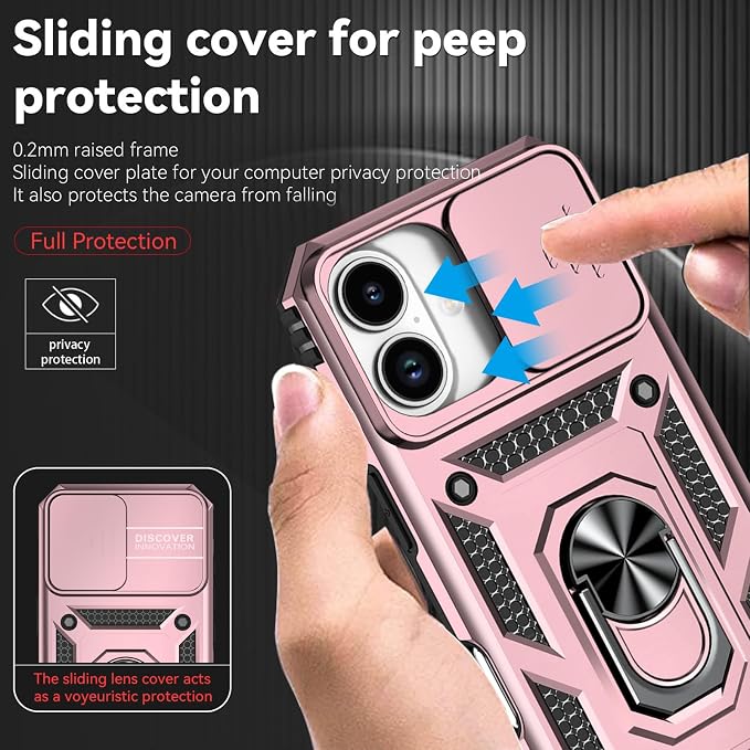HNHYGETE for iPhone 17 Case with Screen Protector: [Military Grade 20ft. Drop Tested] Slide Camera Cover Ring Shockproof Protective Phone Case for - iPhone 17 (Rose Gold) - Image 4