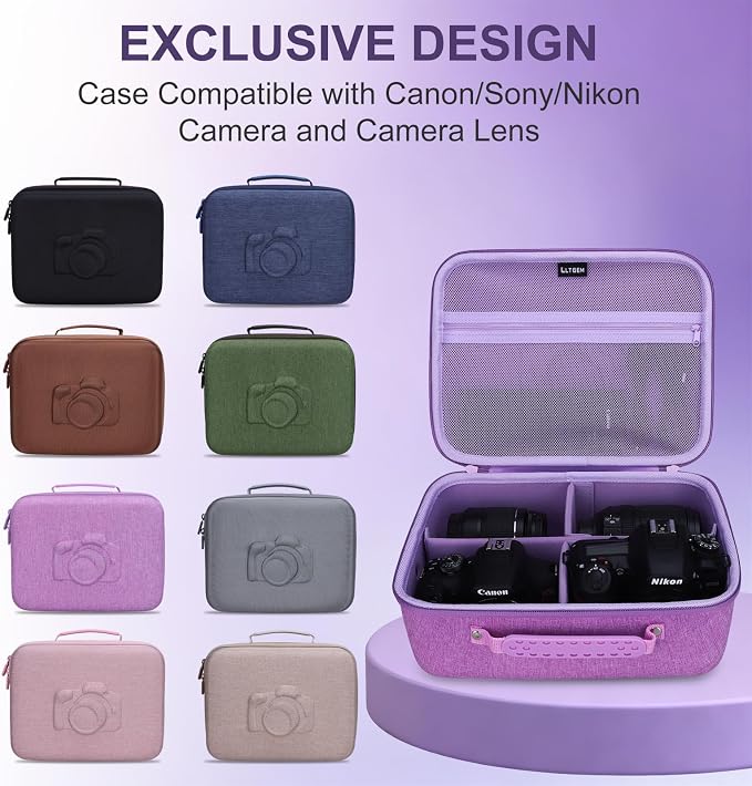 Medium Camera Case Bag for Canon/Sony/Nikon Camera and Multiple Lens Green | Hard Travel Carrying Case Bag for Canon/Sony/Nikon DSLR SLR Mirrorless Camera and Multiple Lens with 3 Dividers - Image 6
