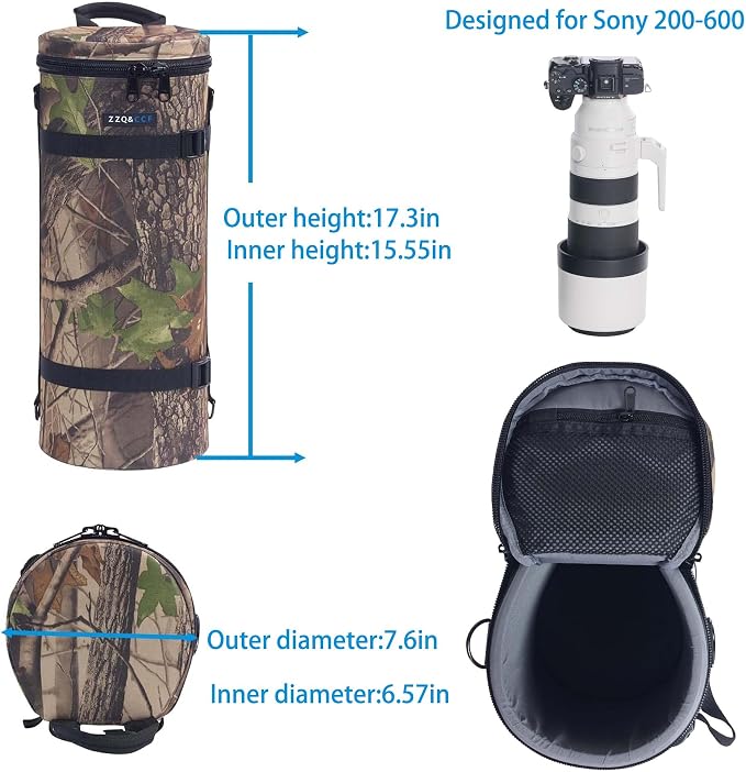 ZZQ&CCF Camera Lens Case Pouch Bag for Sony FE 200-600mm F5.6-6.3 G OSS Water Resistant Protective Camera Lens Pouch for Super Telephoto Zoom Lens #Leaf - Image 2