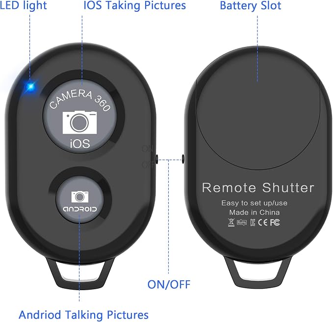 Wireless Camera Remote Shutter for Smartphones (2 Pack), zttopo Wireless Phone Camera Remote Control Compatible with iPhone/Android Cell Phone - Create Amazing Photos and Selfies, Wrist Strap Included - Image 3