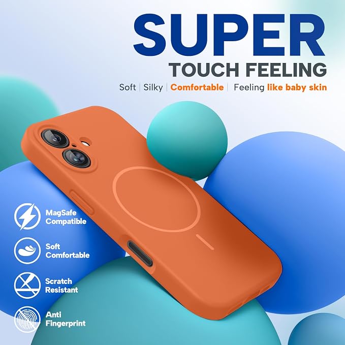 miracase Magnetic for iPhone 16 Plus Case, [Soft Anti-Scratch Microfiber Lining], Compatible with MagSafe, Liquid Silicone Shockproof Drop Protection Phone Case for 16 Plus,Orange - Image 7