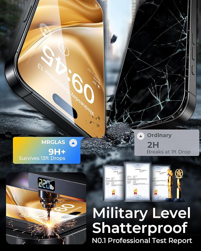 MRGLAS 【Upgraded TOP 9H+ Armor】 4-Pack for iPhone 16 Pro Screen Protector | [NO.1 Military Grade Shatterproof] [Auto Alignment Kit] Tempered Glass for 16 Pro 6.3" Longest Durable [Case-Friendly] - Image 3