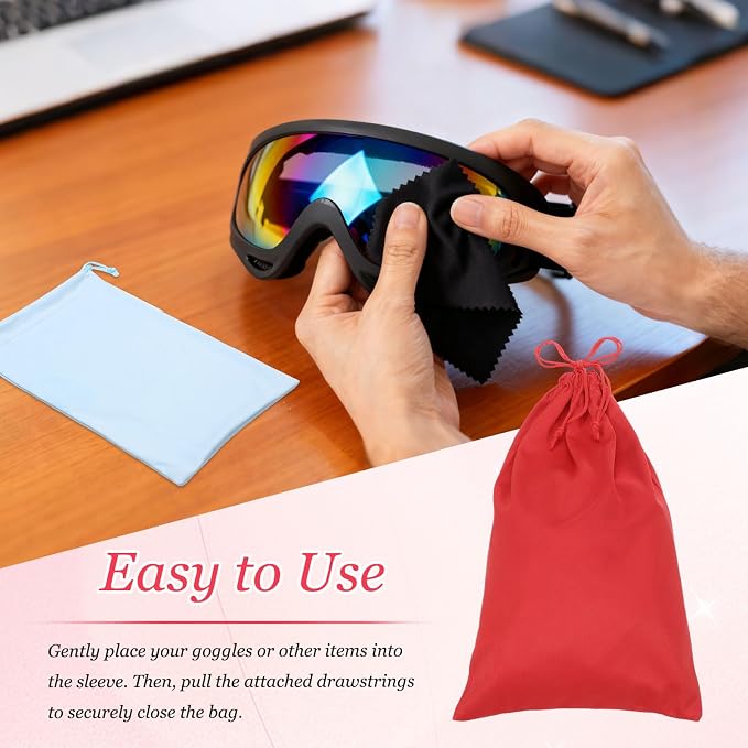 Ski Goggle Bag, Microfiber Bag with Cleaning Cloth Drawstring Pouch Soft Storage Sleeve Case Protection 4 Pcs & Gray-Fitting for (Snow Swimming Goggle/Sunglasses/Camera) - Image 5