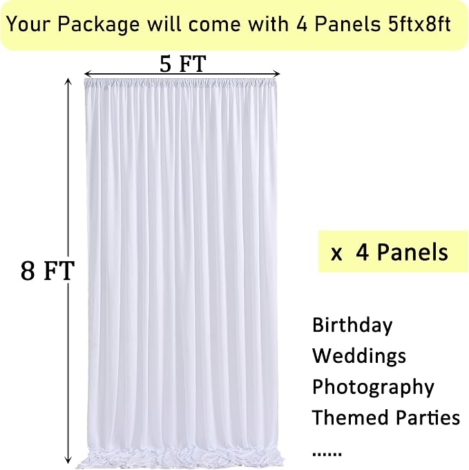 20ft x 8ft Wrinkle Free White Backdrop Curtains for Parties, 4 Panels Thick Polyester Photo Backdrop Drapes for Weddings Birthday Photography Background Curtains - Image 6