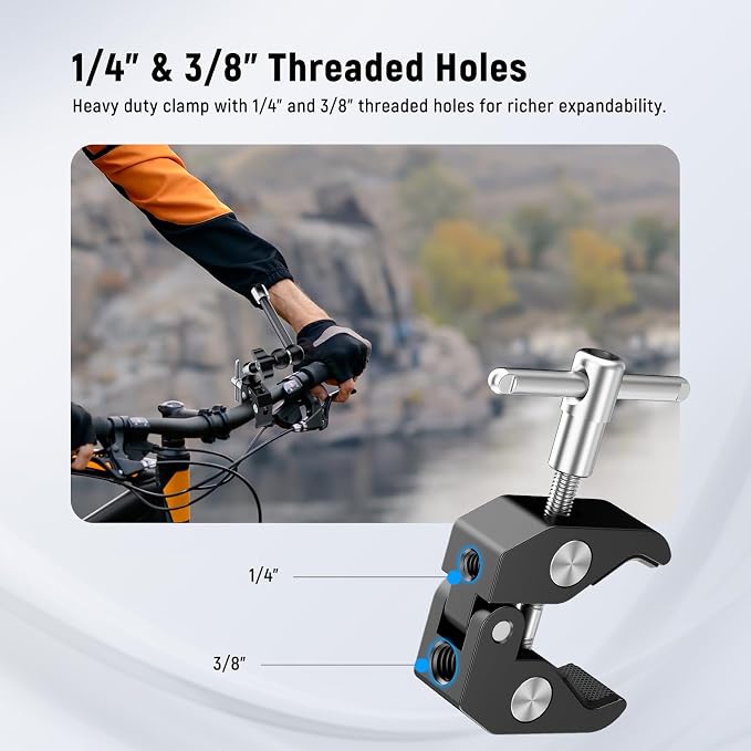 NEEWER 9.8"/25cm Adjustable Magic Arm with Super Clamp 1/4" Screws, ST25C | 1/4" & 3/8" Threads, for Flash, LED Light, Microphone, Monitor, Compatible with SmallRig Camera Cage, Max Load 3.3lb/1.5kg - Image 4