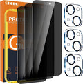 QHOHQ 3 Pack Privacy Screen Protector for iPhone 15 [6.1 Inch] with 3 Pack Camera Lens Protector, Anti Spy Tempered Glass Film, 9H Hardness, HD, Bubble Free, Case Friendly - Black by QHOHQ