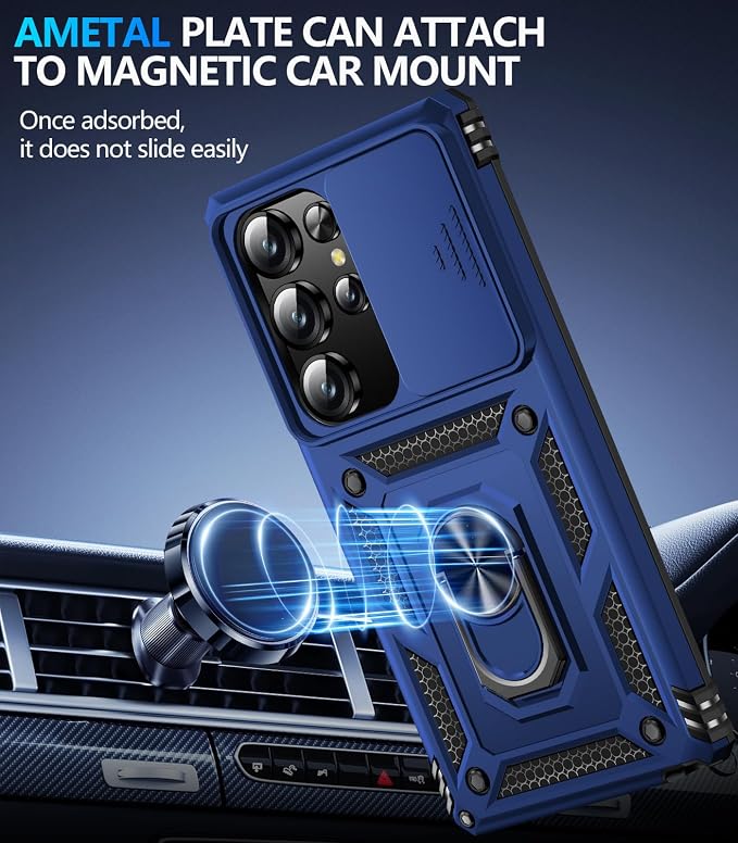 Taisairu for Samsung Galaxy S26 Ultra Case with Screen Protector & Slide Camera Lens Cover, Built-in Magnetic Ring Stand Shockproof Protective Phone Case for Samsung S26 Ultra Case (Blue) - Image 5