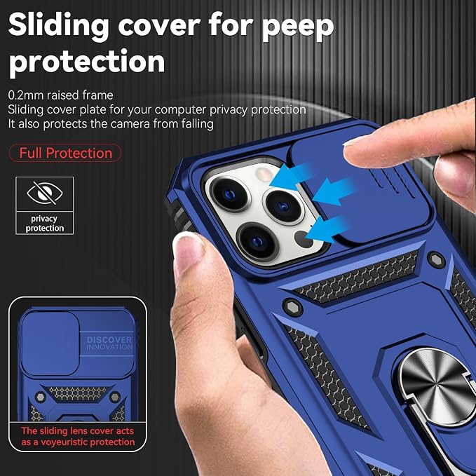 HNHYGETE for iPhone 12 Pro Max Case with Screen Protector: [Military Grade 20ft. Drop Tested] Slide Camera Cover Ring Shockproof Protective Phone Case for - iPhone 12 Pro Max (Blue) - Image 4
