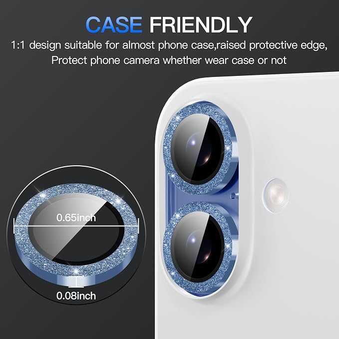 Suoman for iPhone 17 Camera Lens Protector, Blue | Bling Glitter, Independent Metal Crystal, Tempered Glass, Strong-Adhesion, Does not Affect Night Shots - Image 7