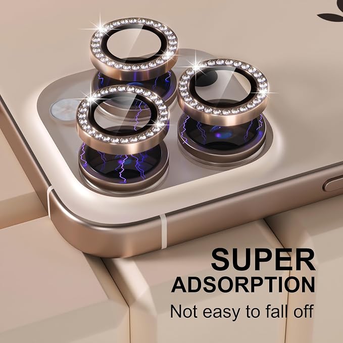 Misea Compatible for iPhone 16 Pro/iPhone 16 Pro Max Camera Lens Protector | 9H Tempered Glass Ultra HD Bling Camera Screen Protector Cover Metal Individual Ring Accessories, Desert Titanium Diamond - Image 6