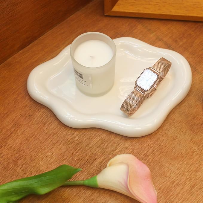 CCINPPY Ceramic Cloud Jewelry Tray Trinket Dish Key Bowl Nightstand Decor | Decorative Small Desk Tray Jewelry Plate Key Holder Bowl Cute Bedroom Room Decor Aesthetic, Gift for Women, White, Medium by CCINPPYJEWELRYACCESSORIES