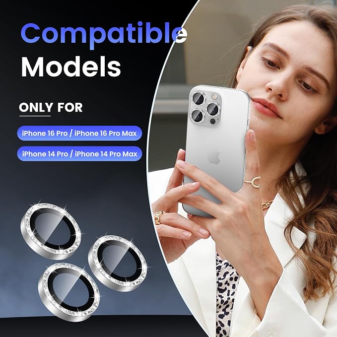 Tensea Camera Lens Protector for iPhone 16 Pro Max/16 Pro/15 Pro Max/15 Pro | Metal Aluminum Alloy Tempered Glass Cover Bling Camera Screen Protector Accessories, Case Friendly - Image 2